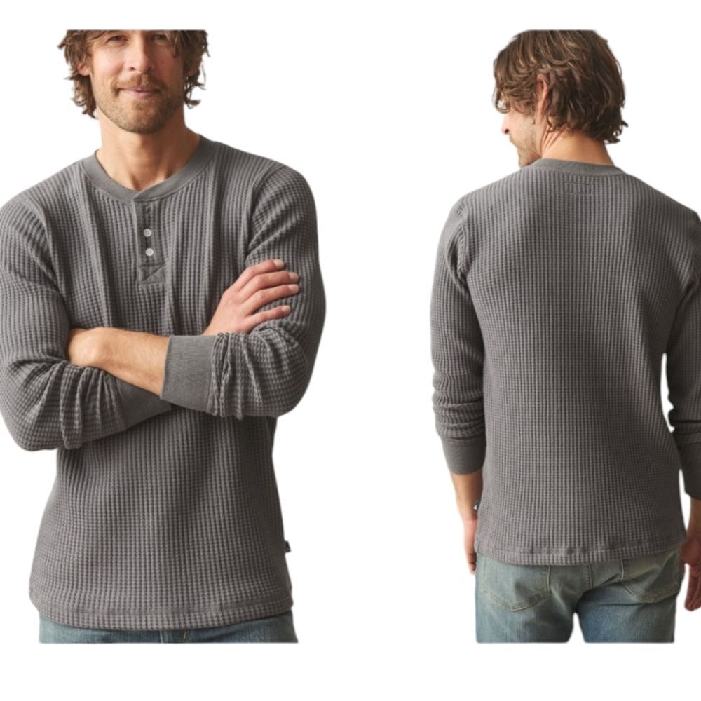 NEW American Giant Waffle Long Sleeve Henley Thunderstorm Grey Size XL